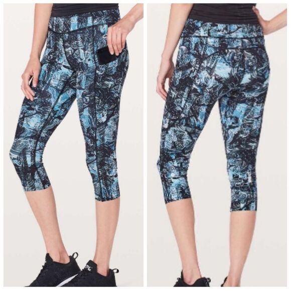 Lululemon Fast & Free Crop II Blue Leggings Size 8 - Picture 1 of 5